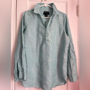 Tahari Light Blue Casual Button Down Shirt 100% Linen